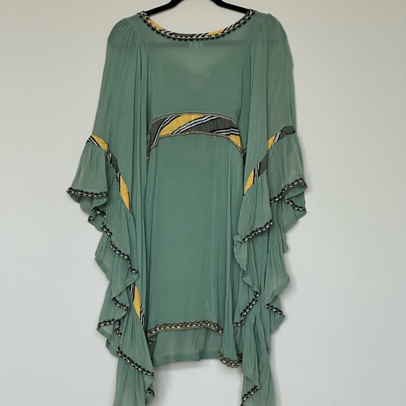 Talitha‎ Sage Green With Tassels 100% Silk Made In India Size M - Picture 5 of 12